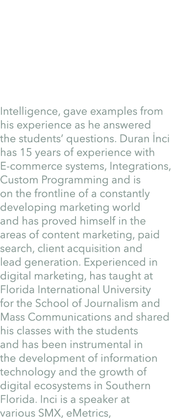 Intelligence, gave examples from his experience as he answered the students’ questions. Duran nci has 15 years of ex...