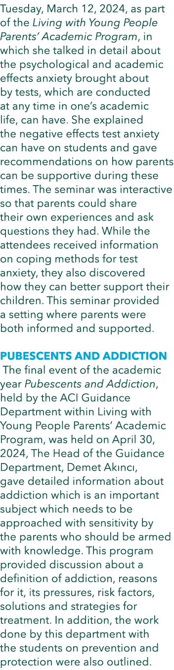 Tuesday, March 12, 2024, as part of the Living with Young People Parents’ Academic Program, in which she talked in de...