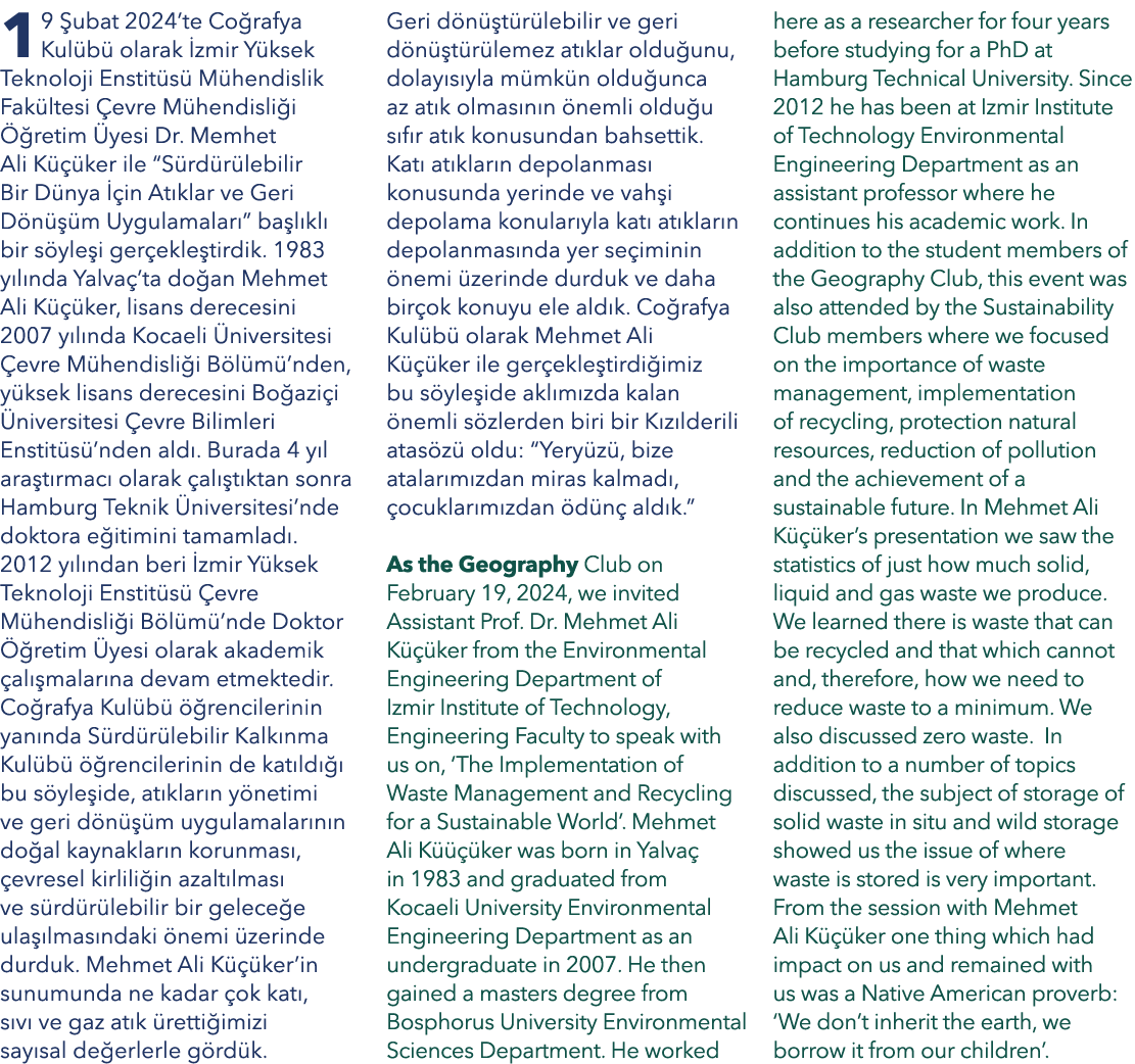 19 ubat 2024’te Co rafya Kul b  olarak  zmir Y ksek Teknoloji Enstit s  M hendislik Fak ltesi  evre M hendisli i   r...