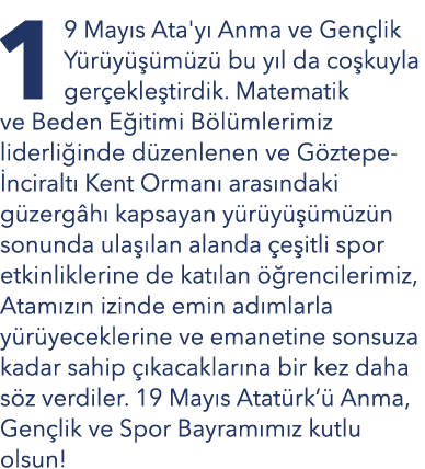 19 May s Ata'y Anma ve Gen lik Y r y   m z  bu y l da co kuyla ger ekle tirdik. Matematik ve Beden E itimi B l mleri...