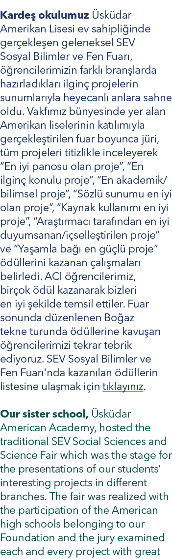 Karde okulumuz  sk dar Amerikan Lisesi ev sahipli inde ger ekle en geleneksel SEV Sosyal Bilimler ve Fen Fuar ,   re...