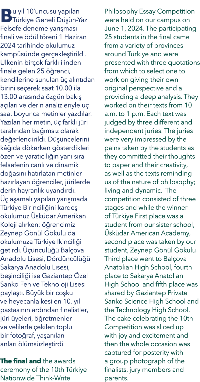 Bu y l 10’uncusu yap lan T rkiye Geneli D  n Yaz Felsefe deneme yar  mas  finali ve  d l t reni 1 Haziran 2024 tarih...