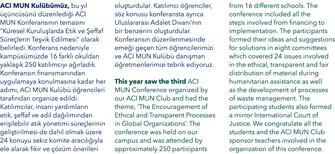 ACI MUN Kul b m z, bu y l   nc s n  d zenledi i ACI MUN Konferans n n temas n  “K resel Kurulu larda Etik ve  effaf ...
