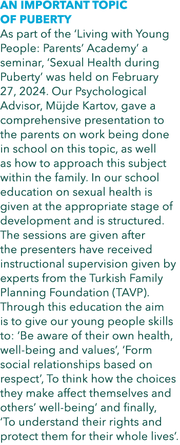 AN IMPORTANT TOPIC OF PUBERTY As part of the ‘Living with Young People: Parents’ Academy’ a seminar, ‘Sexual Health d...