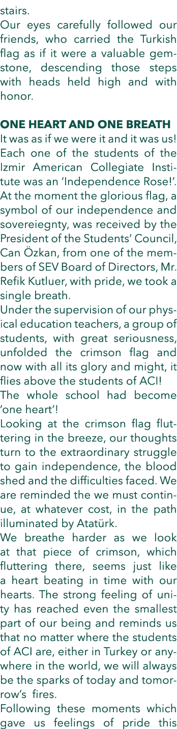 stairs  Our eyes carefully followed our friends, who carried the Turkish flag as if it were a valuable gemstone, desc   