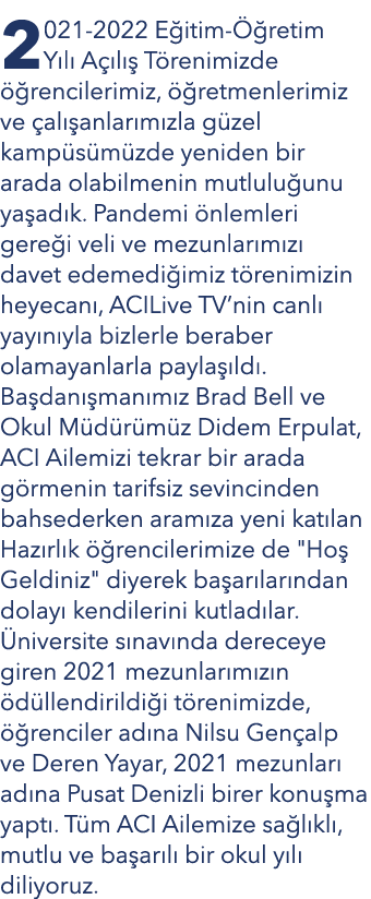 2021-2022 Eğitim-Öğretim Yılı Açılış Törenimizde öğrencilerimiz, öğretmenlerimiz ve çalışanlarımızla güzel kampüsümüz   
