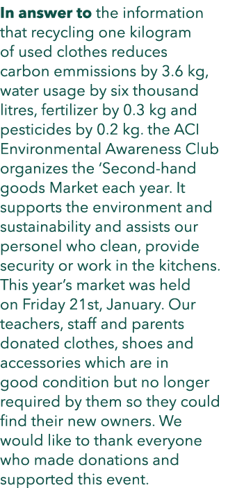 In answer to the information that recycling one kilogram of used clothes reduces carbon emmissions by 3 6 kg, water u   