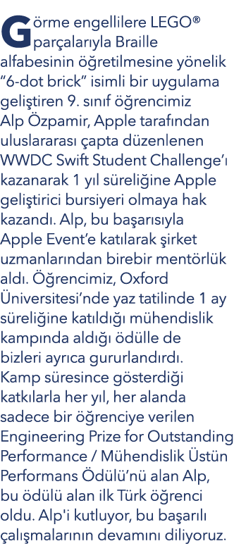 G rme engellilere LEGO® par alar yla Braille alfabesinin  retilmesine y nelik “6 dot brick” isimli bir uygulama geli...