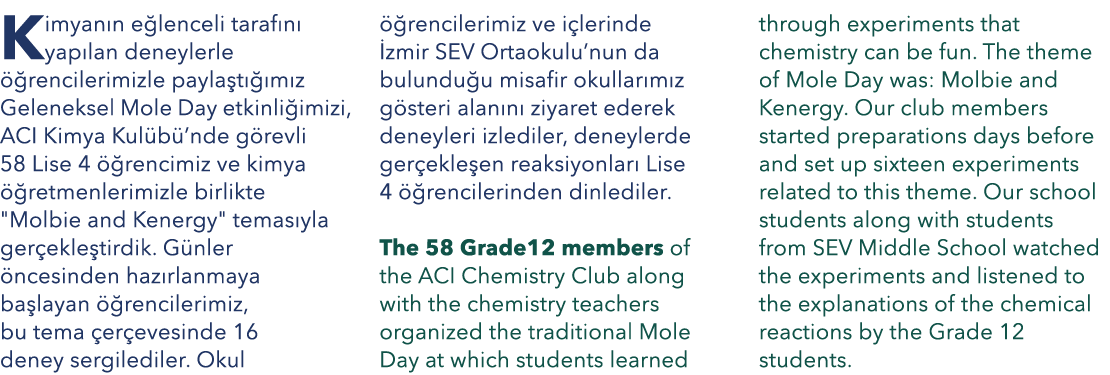 Kimyan n e lenceli taraf n yap lan deneylerle   rencilerimizle payla t   m z Geleneksel Mole Day etkinli imizi, ACI ...