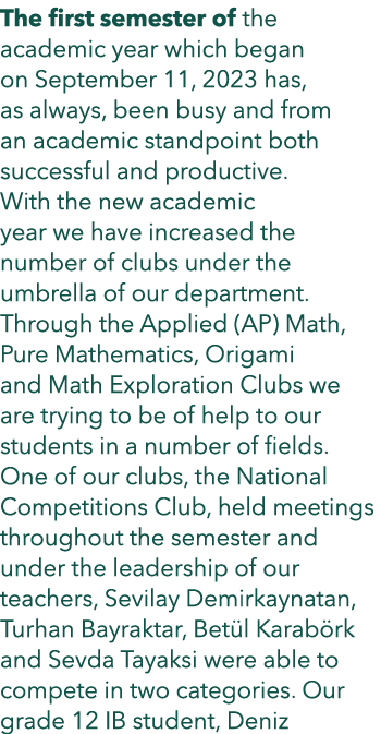 The first semester of the academic year which began on September 11, 2023 has, as always, been busy and from an acade...