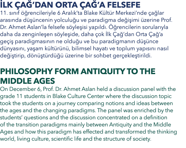  LK A ’DAN ORTA  A ’A FELSEFE 11. s n f   rencileriyle 6 Aral k’ta Blake K lt r Merkezi’nde  a lar aras nda d   ncen...