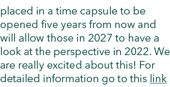 placed in a time capsule to be opened five years from now and will allow those in 2027 to have a look at the perspect...