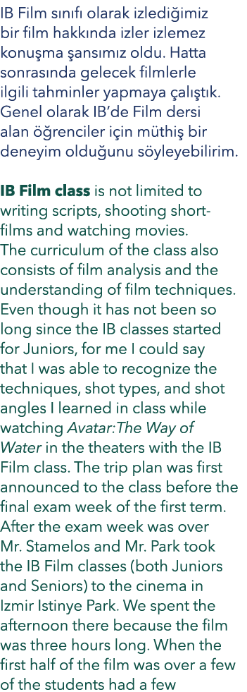 IB Film s n f olarak izledi imiz bir film hakk nda izler izlemez konu ma  ans m z oldu. Hatta sonras nda gelecek fil...