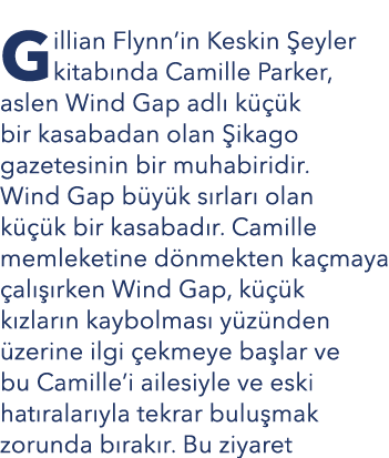 Gillian Flynn’in Keskin eyler kitab nda Camille Parker, aslen Wind Gap adl  k   k bir kasabadan olan  ikago gazetesi...
