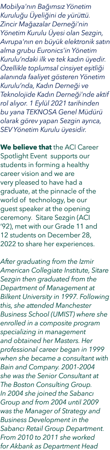 Mobilya'n n Ba ms z Y netim Kurulu u  yeli ini de y r tt . Zincir Ma azalar Derne i'nin Y netim Kurulu  yesi olan Se...