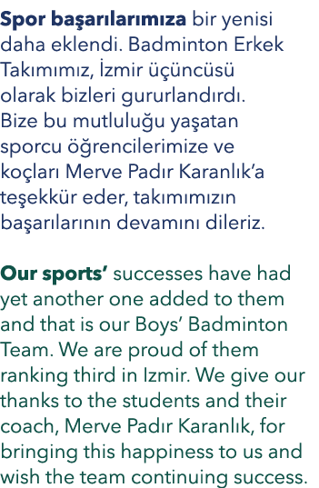 Spor ba ar lar m za bir yenisi daha eklendi. Badminton Erkek Tak m m z, zmir    nc s  olarak bizleri gururland rd . ...