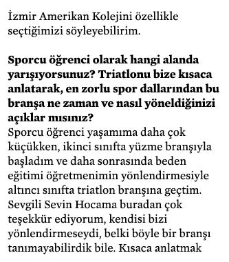 İzmir Amerikan Kolejini özellikle seçtiğimizi söyleyebilirim  Sporcu öğrenci olarak hangi alanda yarışıyorsunuz  Tria   