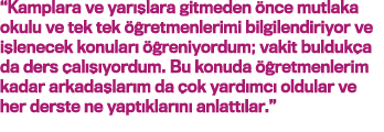  Kamplara ve yarışlara gitmeden önce mutlaka okulu ve tek tek öğretmenlerimi bilgilendiriyor ve işlenecek konuları öğ   