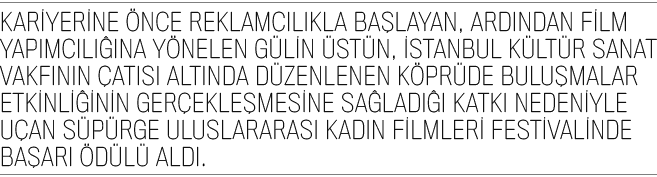 Kariyerine önce reklamcılıkla başlayan, ardından film yapımcılığına yönelen Gülin Üstün, İstanbul Kültür Sanat Vakfın   