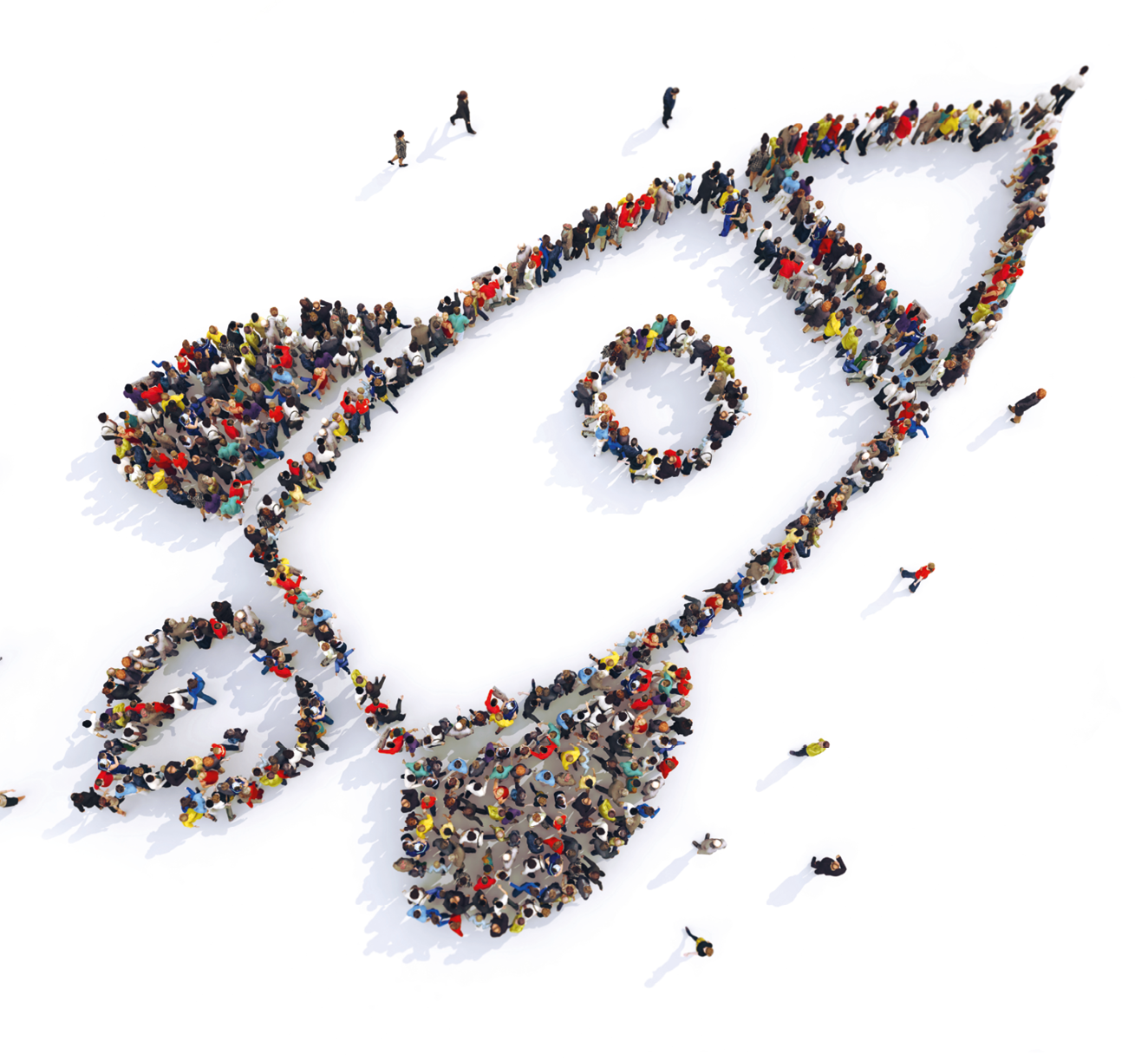 Many people together in a rocket shape  3D Rendering