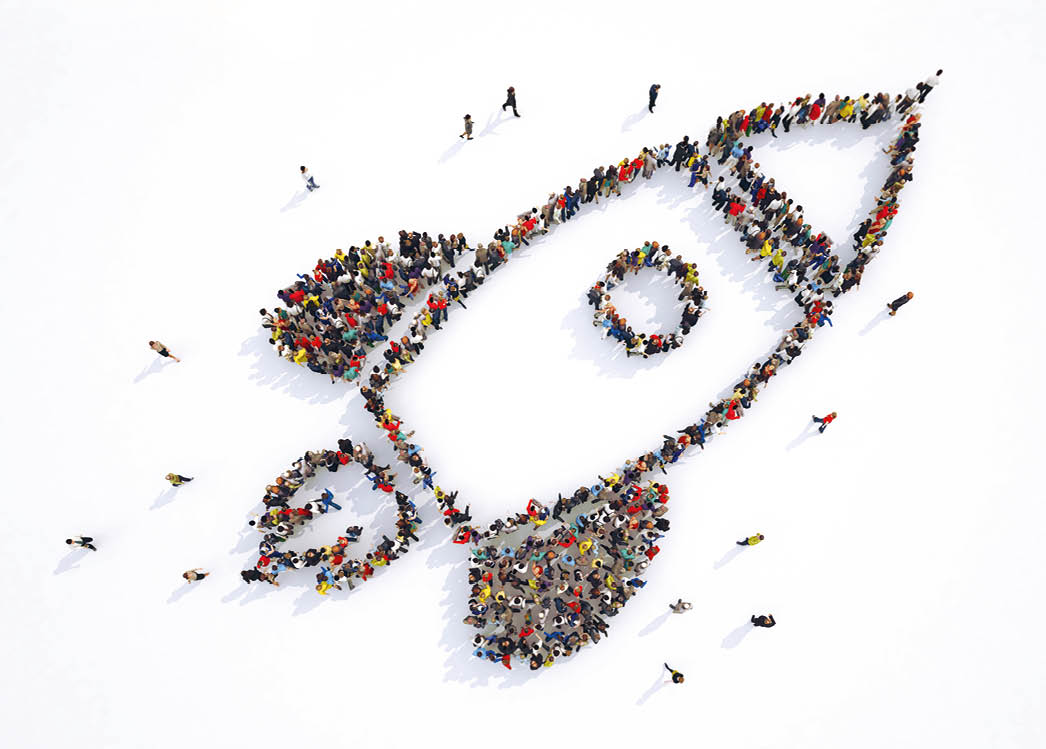 Many people together in a rocket shape  3D Rendering