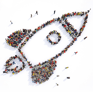 Many people together in a rocket shape  3D Rendering