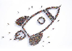 Many people together in a rocket shape  3D Rendering