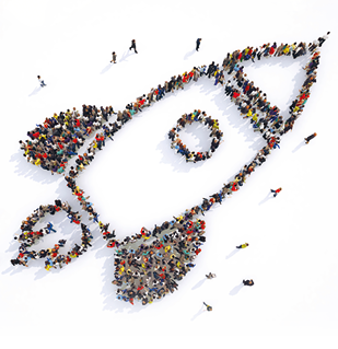 Many people together in a rocket shape  3D Rendering