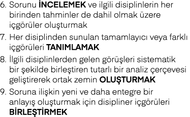 6  Sorunu İNCELEMEK ve ilgili disiplinlerin her birinden tahminler de dahil olmak üzere içgörüler oluşturmak 7  Her d   