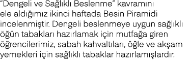  Dengeli ve Sağlıklı Beslenme  kavramını ele aldığımız ikinci haftada Besin Piramidi incelenmiştir  Dengeli beslenmey   