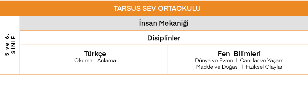 TARSUS SEV ORTAOKULU,5 ve 6  SINIF,İnsan Mekaniği,Disiplinler,Türkçe Okuma - Anlama,Fen Bilimleri Dünya ve Evren   Ca   