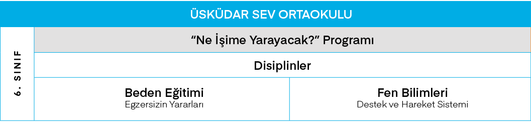 ÜSKÜDAR SEV ORTAOKULU,6  SINIF, Ne İşime Yarayacak   Programı,Disiplinler,Beden Eğitimi Egzersizin Yararları,Fen Bili   