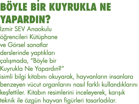 BÖYLE BİR KUYRUKLA NE YAPARDIN  İzmir SEV Anaokulu öğrencileri Kütüphane ve Görsel sanatlar derslerinde yaptıkları ça   
