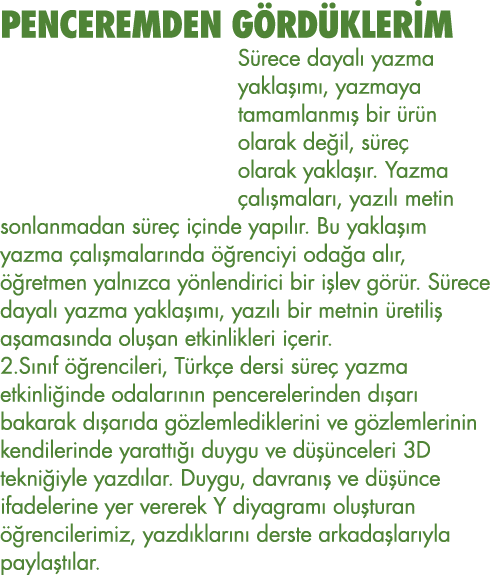 PENCEREMDEN GÖRDÜKLERİM Sürece dayalı yazma yaklaşımı, yazmaya tamamlanmış bir ürün olarak değil, süreç olarak yaklaş   