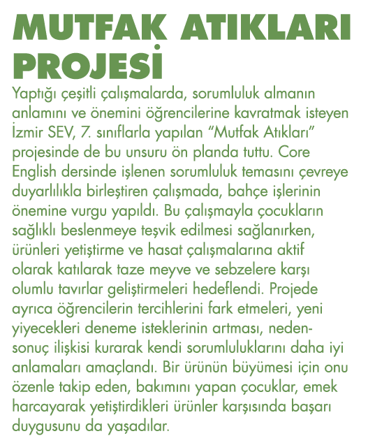 MUTFAK ATIKLARI PROJESİ Yaptığı çeşitli çalışmalarda, sorumluluk almanın anlamını ve önemini öğrencilerine kavratmak    