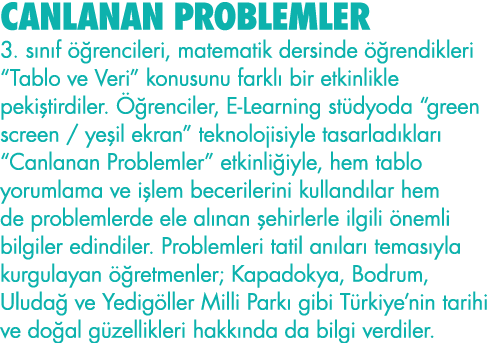 CANLANAN PROBLEMLER 3  sınıf öğrencileri, matematik dersinde öğrendikleri  Tablo ve Veri  konusunu farklı bir etkinli   