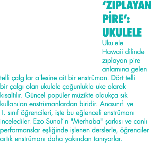 ZIPLAYAN PİRE : UKULELE Ukulele Hawaii dilinde zıplayan pire anlamına gelen telli çalgılar ailesine ait bir enstrüma   