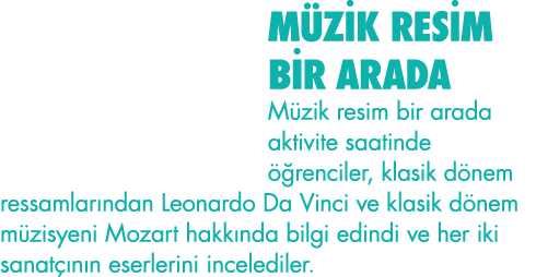 MÜZİK RESİM BİR ARADA Müzik resim bir arada aktivite saatinde öğrenciler, klasik dönem ressamlarından Leonardo Da Vin   