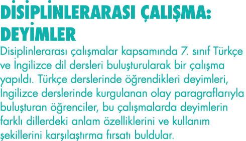 DİSİPLİNLERARASI ÇALIŞMA: DEYİMLER Disiplinlerarası çalışmalar kapsamında 7  sınıf Türkçe ve İngilizce dil dersleri b   