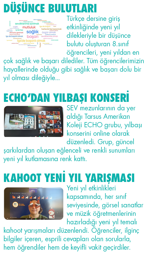 DÜŞÜNCE BULUTLARI Türkçe dersine giriş etkinliğinde yeni yıl dilekleriyle bir düşünce bulutu oluşturan 8 sınıf öğrenc   