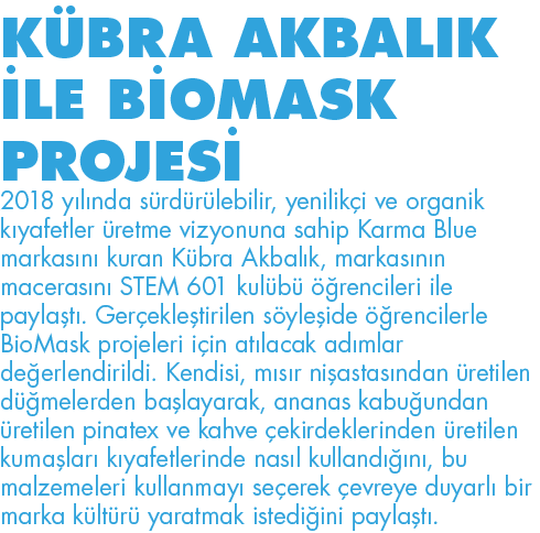 KÜBRA AKBALIK İLE BİOMASK PROJESİ 2018 yılında sürdürülebilir, yenilikçi ve organik kıyafetler üretme vizyonuna sahip   