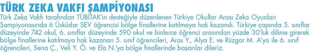 TÜRK ZEKA VAKFI ŞAMPİYONASI Türk Zeka Vakfı tarafından TÜBİTAK ın desteğiyle düzenlenen Türkiye Okullar Arası Zeka Oy   