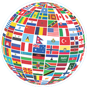 ball covered with world flags over white