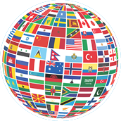 ball covered with world flags over white