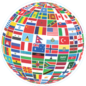 ball covered with world flags over white