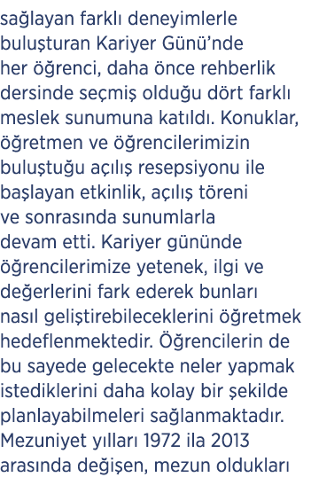 sa layan farkl deneyimlerle bulu turan Kariyer G n ’nde her   renci, daha  nce rehberlik dersinde se mi  oldu u d rt...