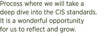 Process where we will take a deep dive into the CIS standards. It is a wonderful opportunity for us to reflect and grow.