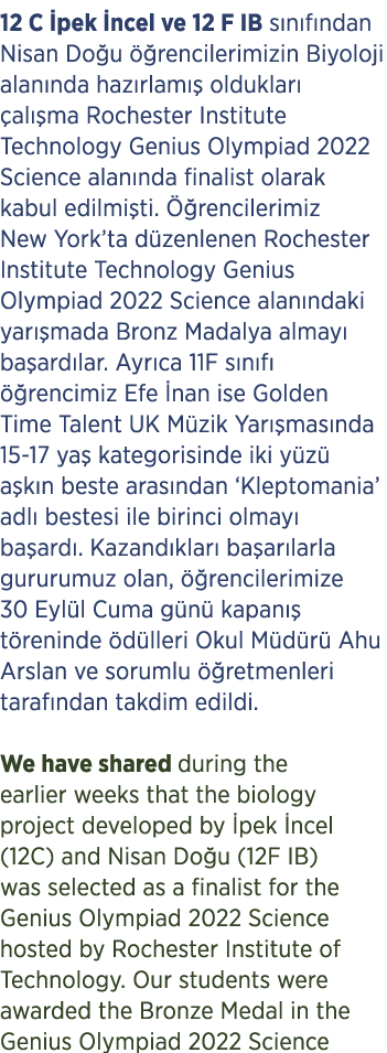 12 C pek  ncel ve 12 F IB s n f ndan Nisan Do u   rencilerimizin Biyoloji alan nda haz rlam   olduklar   al  ma Roch...