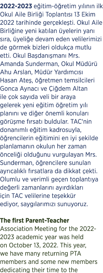 2022 2023 e itim  retim y l n n ilk Okul Aile Birli i Toplant s  13 Ekim 2022 tarihinde ger ekle ti. Okul Aile Birli...