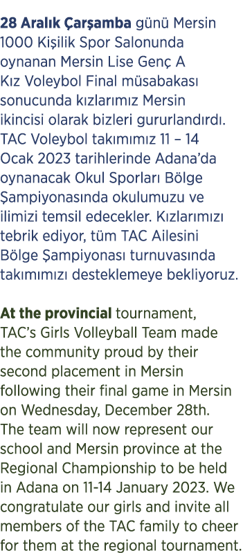 28 Aral k ar amba g n  Mersin 1000 Ki ilik Spor Salonunda oynanan Mersin Lise Gen  A K z Voleybol Final m sabakas  s...